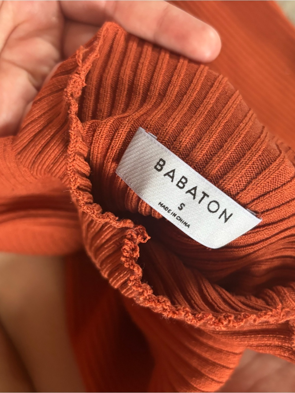 Babaton Rust Orange Ribbed Cowl Sweater
